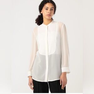 Babaton 100% Silk White Tuxedo Inspired Long Blouse Tunic